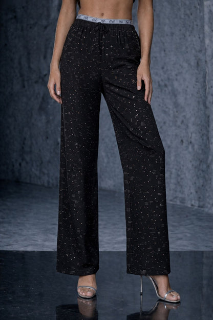 Midnight Full Rhinestone Wide-Leg Trousers