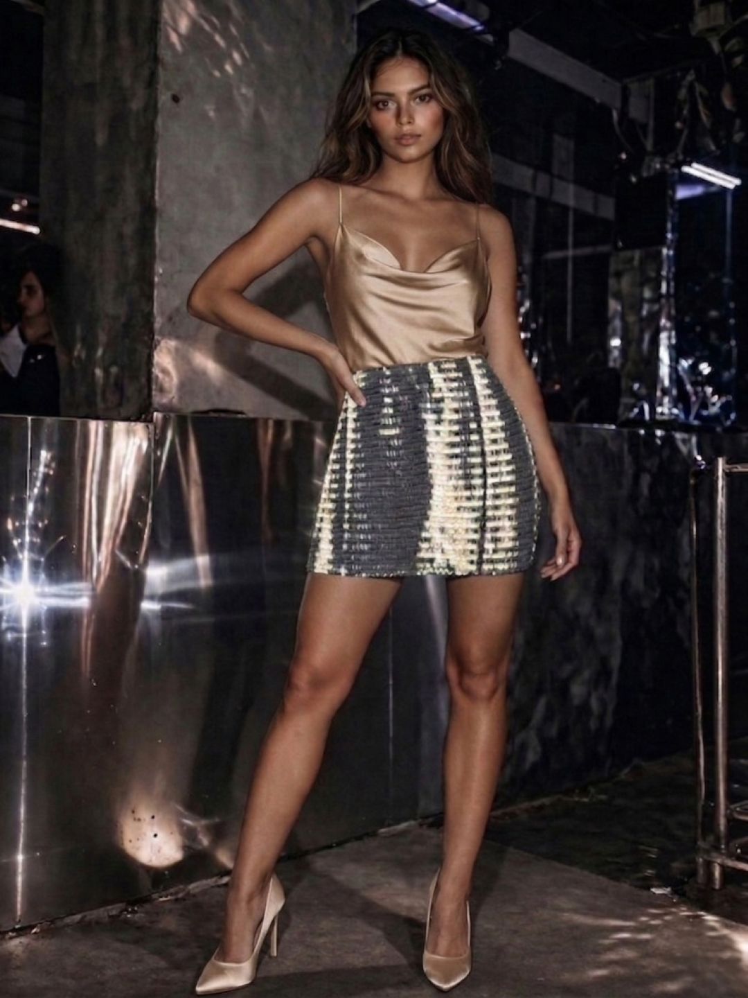 Liquid Chrome Silver Sequin Skirt